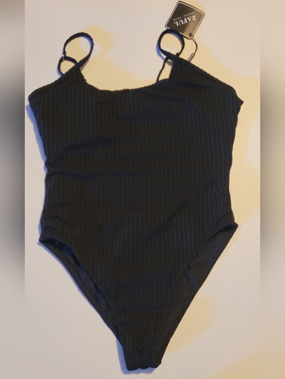 ZAFUL Black Ribbed One-Piece Swimsuit, S